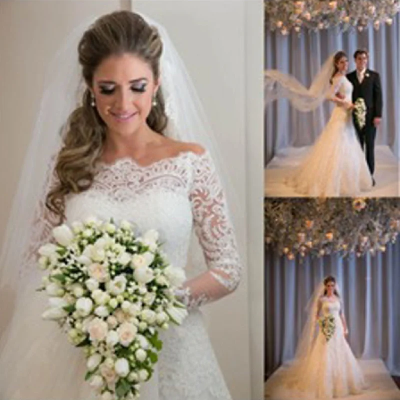 Velvet DressGorgeous Off Shoulder Long Sleeve Zip Up Long A-line Princess Wedding Dresses, WD0141