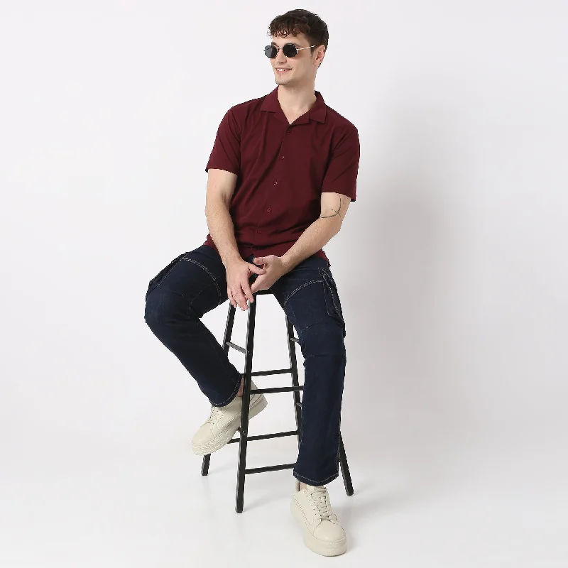 Durable Men's Work ShirtsModern Smart Bae Half Sleeve Camp Collar Shirt